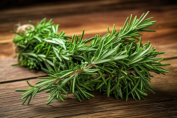 Fresh rosemary on the wooden background.Generative Ai.