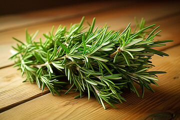 Fresh rosemary on the wooden background.Generative Ai.