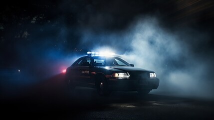 Fototapeta na wymiar Photo of a police car with flashing lights in the dark