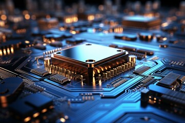 Electronic circuitry converges at processor on the board, vital for intricate operations Generative AI