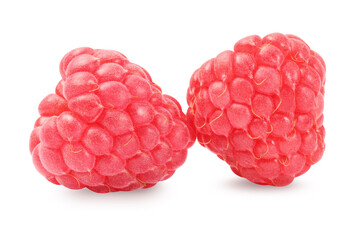 Two tasty ripe raspberries isolated on white
