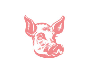 Portrait of pig head logo design. Farm fresh pork meat emblem, pig head silhouette for meat industry vector design and illustration.
