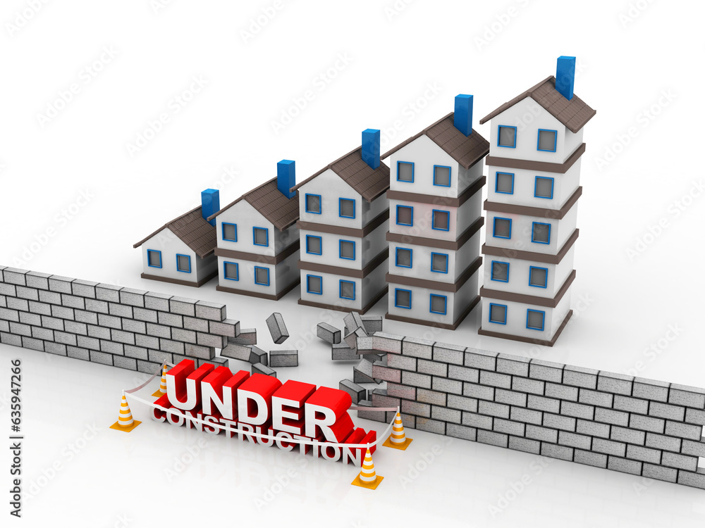 Poster 3d rendering building under construction