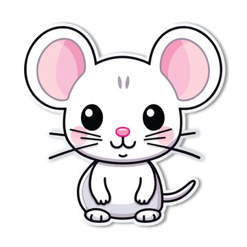 Mouse sticker design graphic, cute happy kawaii style, colorful, clear outline, vector