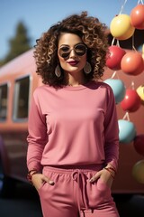 beautiful woman  portrait withwearing a pink sweater