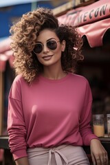beautiful woman  portrait withwearing a pink sweater