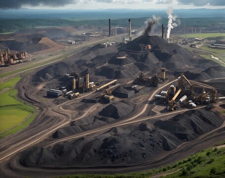 Coal and mineral extraction process from mines with many heavy trucks open pit mine industry