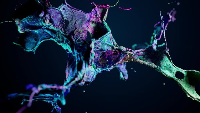 Abstract particles explosion, splash. 3d animation. 