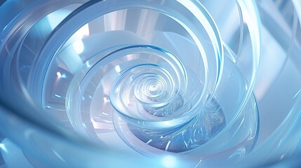 A futuristic tunnel with a swirling design, rendered in a translucent blue material with reflective surfaces. Depth and infinity, suggesting advanced technology or a sci-fi environment