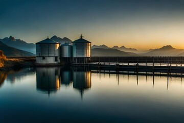 Obraz premium sunset over the lake