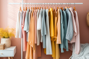 Colourful clothes pastel in bedroom