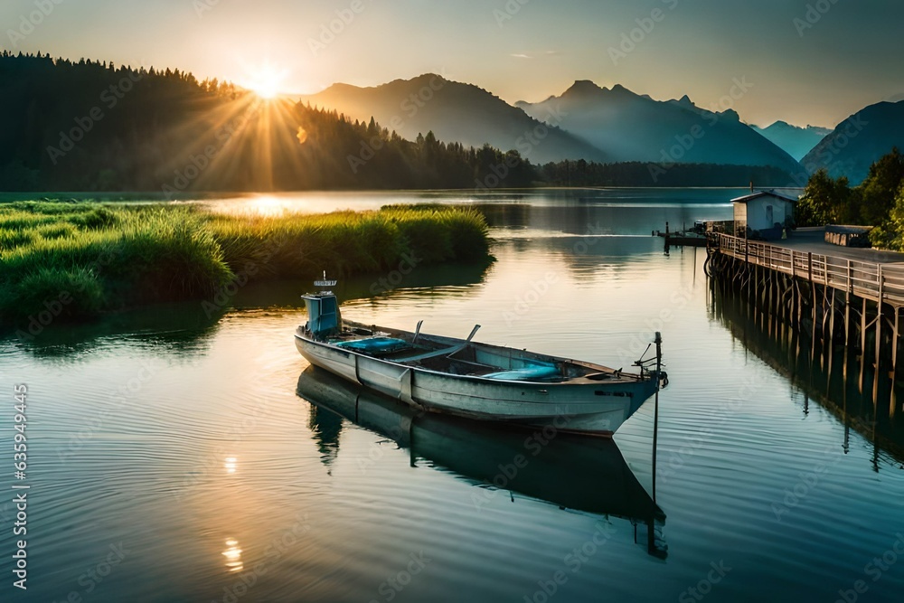 Wall mural sunset over lake