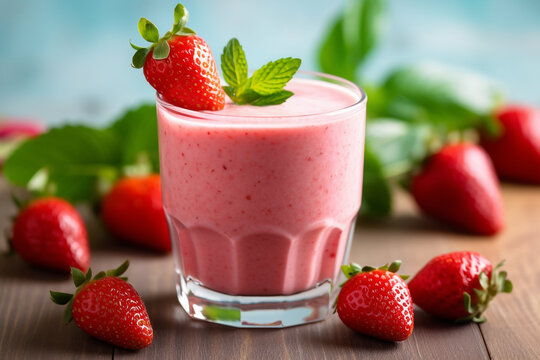Fresh stawberry smoothie isolated on white background