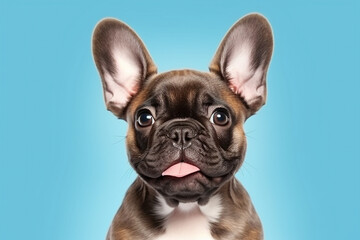 Fototapeta premium Dog ​​smiling isolated on blue background