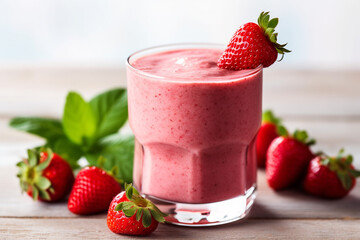 Fresh stawberry smoothie isolated on white background