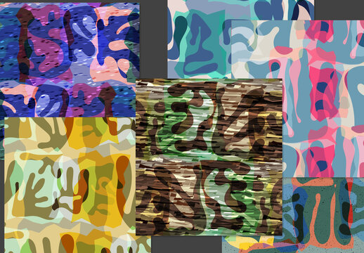 Seamless Pattern Set With Textured Matisse Shapes