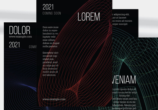 Flyer Layout with Geometric Wireframe Shapes on Black