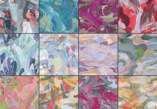 Seamless Pattern Set with Transparent Random Overlapping Wavy Shapes