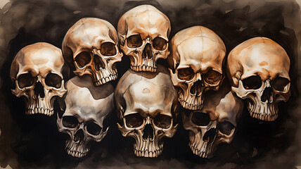watercolor painting of skeleton - obrazy, fototapety, plakaty