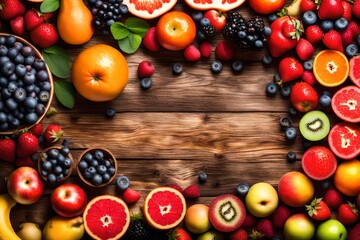 Naklejka na ściany i meble fruits on wooden background