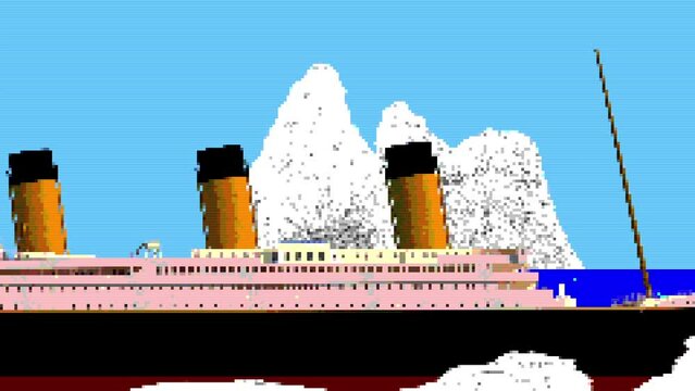 cruise ship animation on glaciers 8bit
