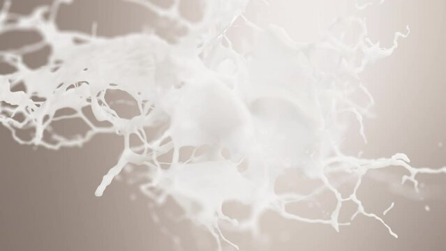 Milk splash explosion, 3d animation. Slow motion. 
