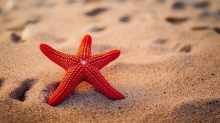 Fototapeta na wymiar Beautiful red starfish on sand sea