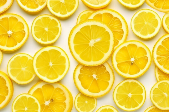Pattern lemon slices,leaf,on white background