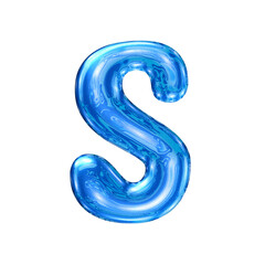 S font alphabet with y2k liquid sea blue chrome effect