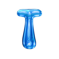 T font alphabet with y2k liquid sea blue chrome effect
