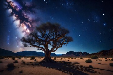 a dry desert, the sand is toasted in tiles, a solo dry majestic tree - AI Generative