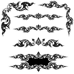 Thai Art Decorative Element in Borderline style and Corner style for Religion of Buddhism and Hinduism