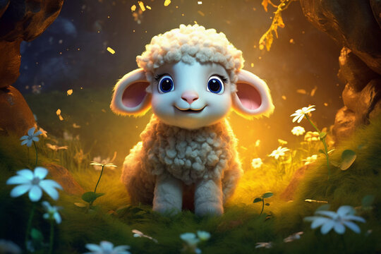 cute sheep in magical environment for children