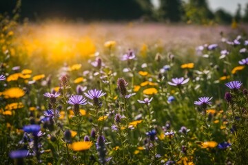 a field of wildflowers with a blurry background - AI Generative