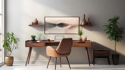 Obraz na płótnie Canvas Streamlined Productivity: Minimalist Desk Composition with Laptop and Pen