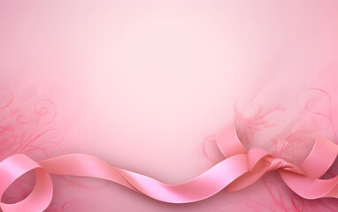 A pink ribbon with copy space symbolizing breast cancer awareness and hope with pink color background. banner background.