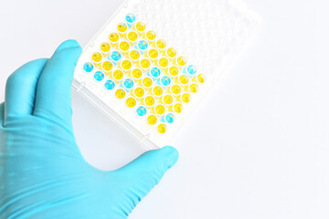 Enzyme-linked immunosorbent assay or ELISA plate, Immunology testing method in medical laboratory
