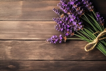 Lavender flower on  wooden background.