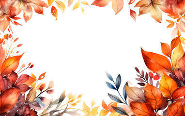 autumn leaves watercolor frame isolated on white background with copy space. fall theme.