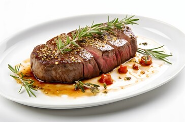 grilled steak on a white plate