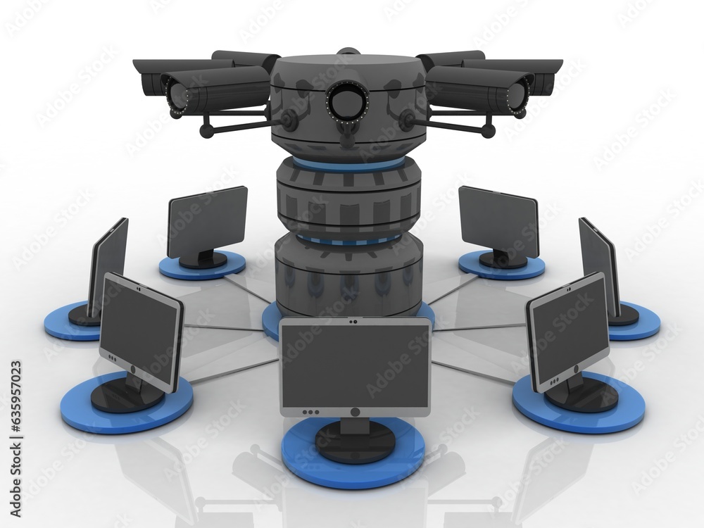 Poster 3d rendering technology computer database storage under cctv camera