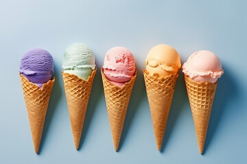 Colorful ice-cream cones on color  background .