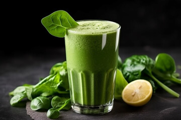 Smoothie spinach and kale on black stone background .