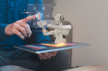 Chatbot Chat with AI, Artificial Intelligence. man using technology smart robot AI, artificial...