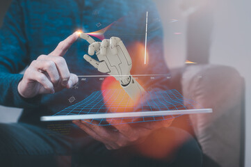 Chatbot Chat with AI, Artificial Intelligence. man using technology smart robot AI, artificial...