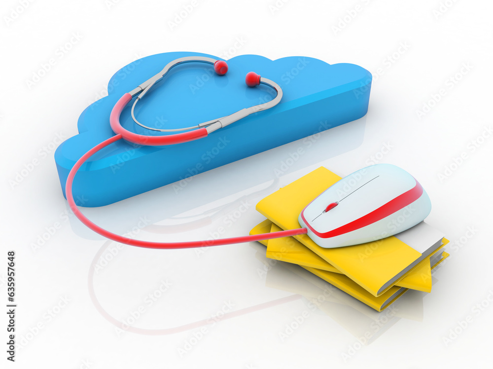 Poster 3d rendering cloud folder storage connected mouse connected stethoscope