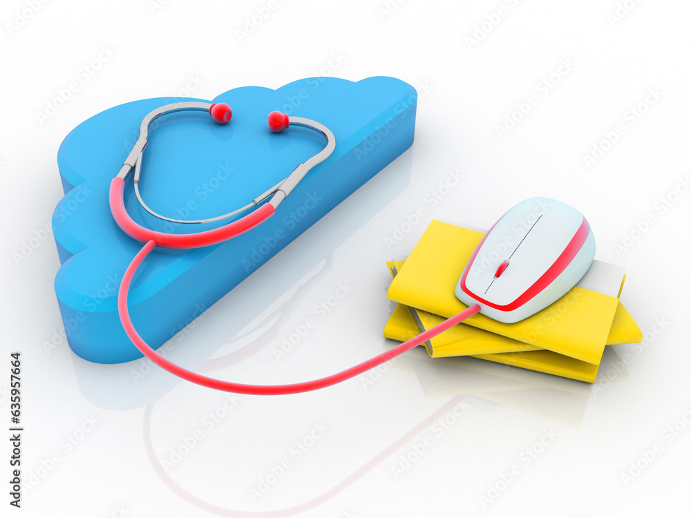 Poster 3d rendering cloud folder storage connected mouse connected stethoscope