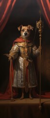 3d ironic portrait, dog, soldier, Renaissance, Medieval, Cloak, Royal, Pet. THE COURT FAITHFUL DOGGY WITH LEASH. A portrait of a courtier dog loyal subject of the king. 