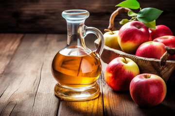 Apple cider vinegar with on wooden background