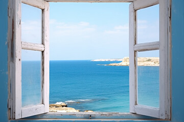 Fototapeta na wymiar Open window with sea background